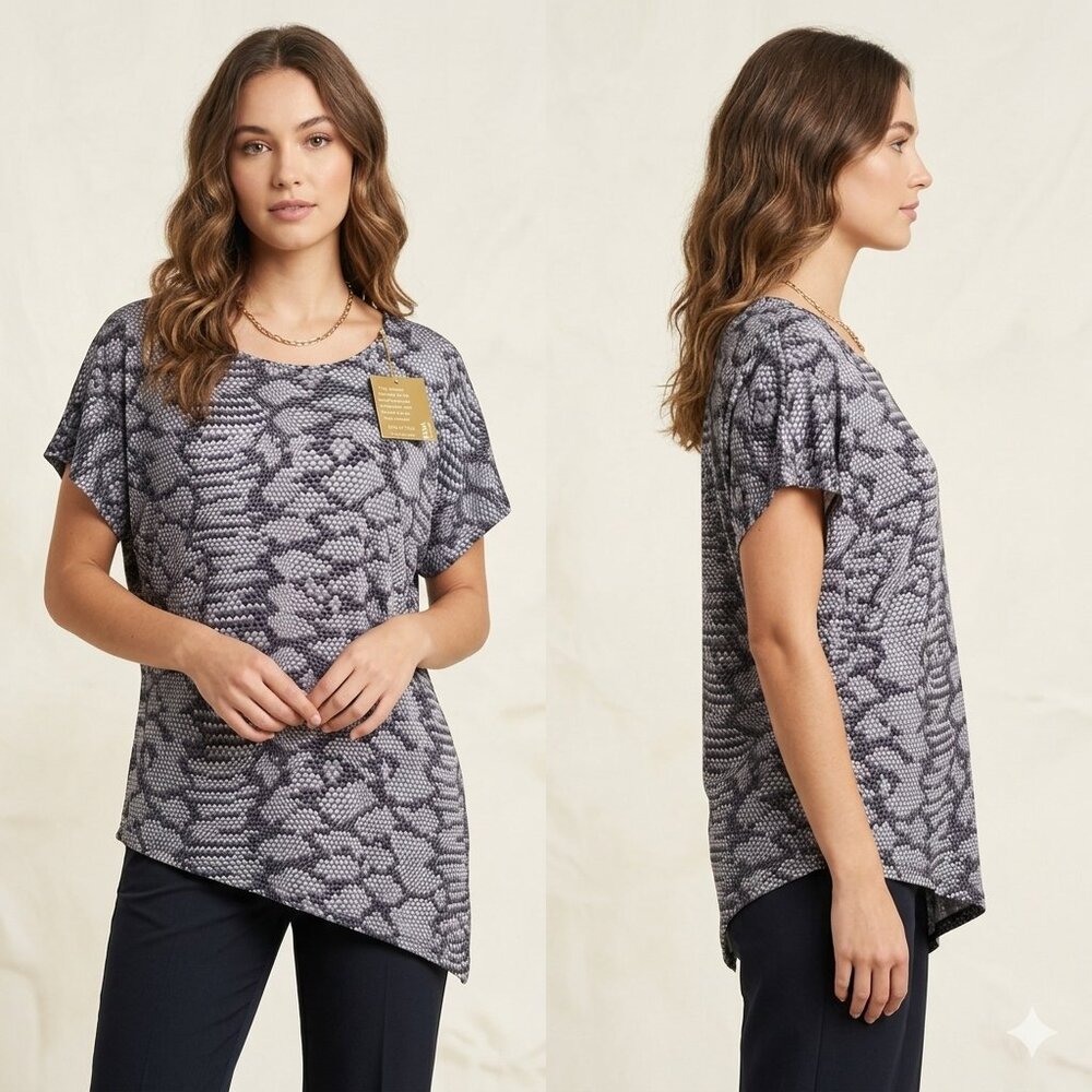 Ms. Tina by Tina Knowles Asymmetrical Design Top Gray & Black Draped Size Small - Picture 2 of 8